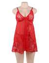 Babydoll De Encaje Floral En La Suave Rojo De Gran Tamaño,160082