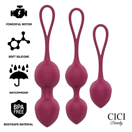 cici beauty - premium silicone 3 vibrating kegel beads remote control D-232468