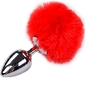 Plug Anal com Cauda de Coelho Alive Liso Fluffy 7 cms Vermelho 