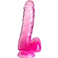 king cock - clear realistic penis with balls 13.5 cm pink