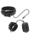 fetish submissive - vegan leather necklace and handcuffs with noprene lining D-218911