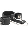 fetish submissive - vegan leather necklace and handcuffs with noprene lining D-218913