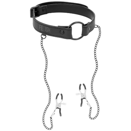 fetish submissive - gag ring with nipple clamps D-218917