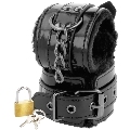 darkness - black adjustable leather handcuffs with padlock