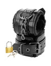 darkness - black adjustable leather handcuffs with padlock D-221230