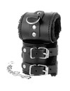 darkness - black adjustable leather handcuffs with lining D-221234