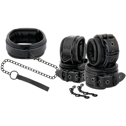 darkness - black leather handcuffs and collar D-221255