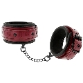 fetish submissive dark room - vegan leather ankle handcuffs with neoprene lining