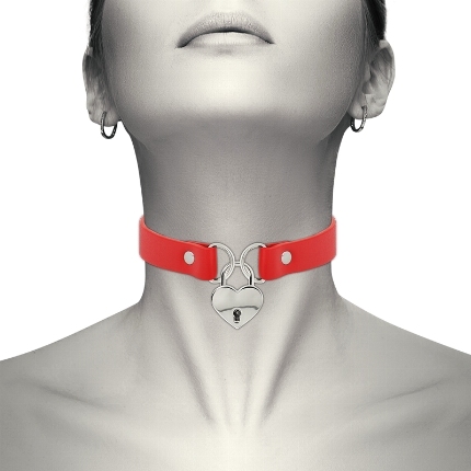 coquette - chic desire red vegan leather necklace with heart accessory with key D-229296