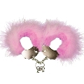 adrien lastic - metal handcuffs with pink feathers