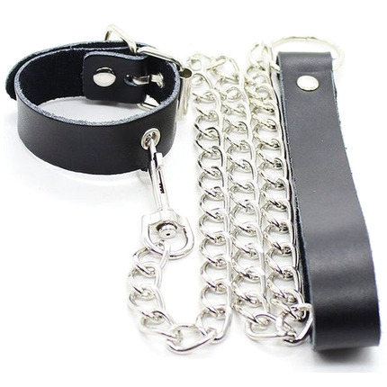 ohmama fetish - penis necklace and leather strap with metal chain D-230054