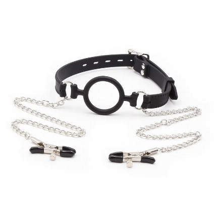 ohmama fetish - ring gag with chains and nipple clamps D-230061