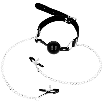 ohmama fetish black ball gag with nipple clamps D-231899