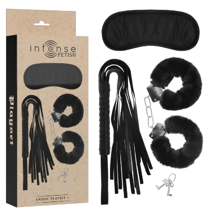 intense fetish - erotic playset 1 with handcuffs, blind mask and flogger D-236017