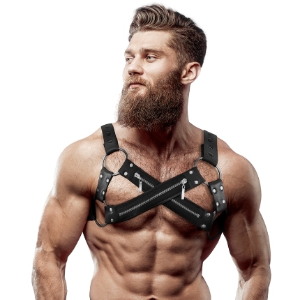 fetish submissive attitude - arnÊs de neoprene ajustvel cross-over peito bulldog com zÍpers para homens,D-235863