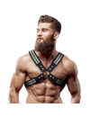 fetish submissive attitude - men's crossed chest eco-leather harness with rivets D-235865