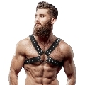 fetish submissive attitude - men's cross-over eco-leather chest harness with studs