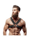 fetish submissive attitude - men's cross-over eco-leather chest harness with studs D-235867