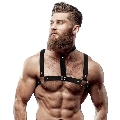 fetish submissive attitude - adjustable eco-leather chest harness with necklace for men