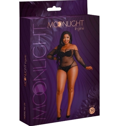 moonlight - model 9 long sleeve bodysuit bright black plus size