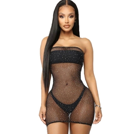 queen lingerie - net body dress with diamonds s/l