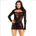 leg avenue - mini dress with lace long sleeve black