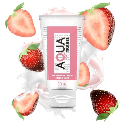 aqua travel - strawberry cream flavour waterbased lubricant - 50 ml