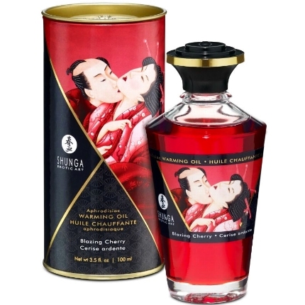 shunga - aceite masaje efecto calor sabor intenso cereza 100 ml