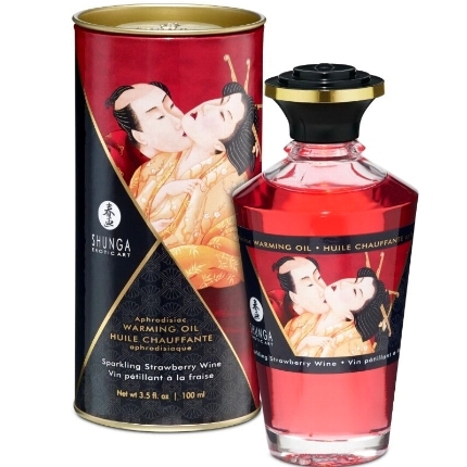 shunga - strawberries and cava heat effect massage oil 100 ml