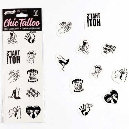 secret play - set of 10 temporary tattoos kinky collection