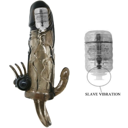 baile - brave man penis cover with clit and anal stimulation double bullet black 16.5 cm