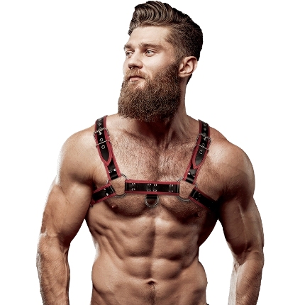 fetish submissive attitude - men's eco-leather chest harness black/red