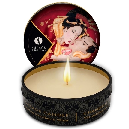 shunga - mini caress by candelight strawberries and cava massage candle 30 ml