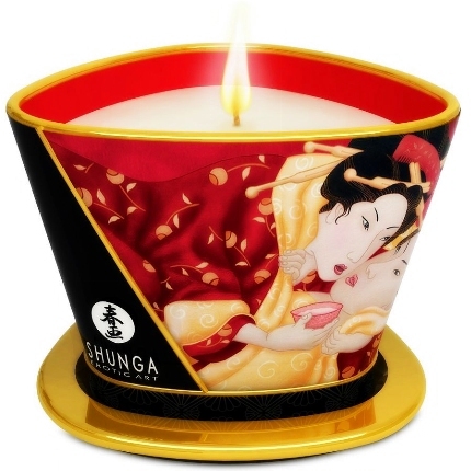 shunga - mini caress by candelight strawberries and cava massage candle 170 ml