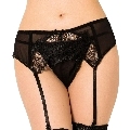 queen lingerie - tanga con liguero de encajes negro s/m