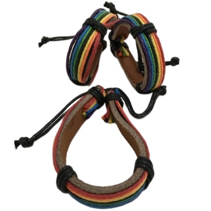 pride - lgbt flag brown leather bracelet