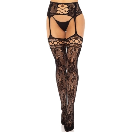 leg avenue - floral lace garter stockings black