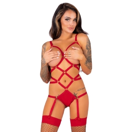 livco corsetti fashion - thiara lc 20213 set body + medias roja s/m