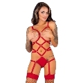 livco corsetti fashion - thiara lc 20213 set body + medias roja s/m