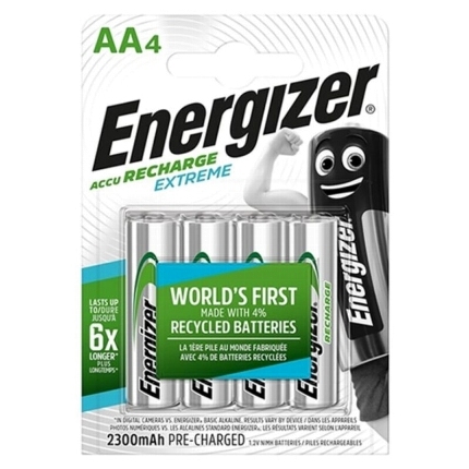 4x Pilhas Energizer Recarregável Extreme HR6 AA 2300MAH