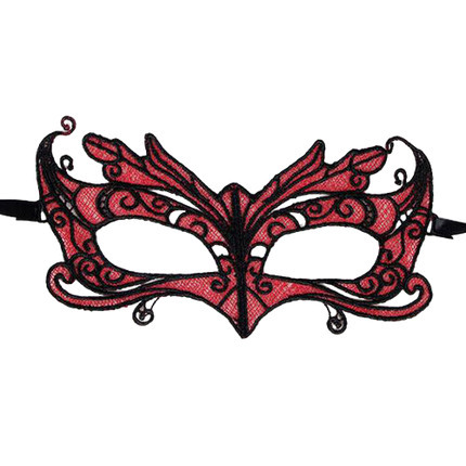 Queen Lingerie Mask in Black Lace and Red Details