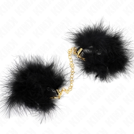 kink - esposas de plumas negro con cadena dorada modelo 2