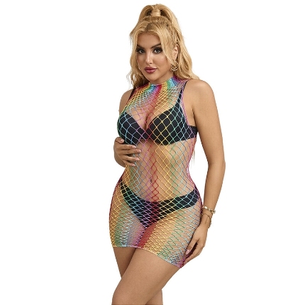 Mini Vestido Subblime Fishnet Rainbow Gola Alta