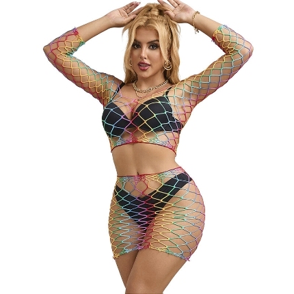 Mini Vestido Subblime Fishnet Rainbow