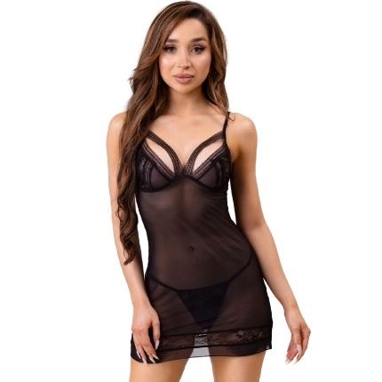 livco corsetti fashion - tiana lc 20208 camisa + tanga negro s/m