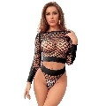 subblime - 952228 2 piece long sleeve fishnet bodystocking black one size