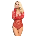 subblime - 952303 shiny grill bodystocking with off shoulders long sleeve red one size