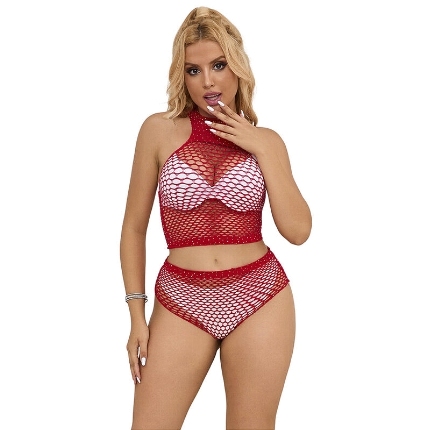 subblime - 952402 bodystocking fishnet set with pink diamonds one size