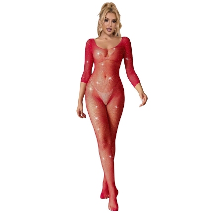 Catsuit Subblime com Diamantes e Manga Comprida Vermelho