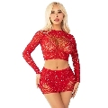 leg avenue - top + falda de rejilla con brillantes rojo